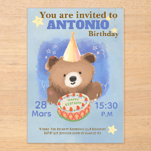 Cousin Bear Watercolor Acrylic Invitations