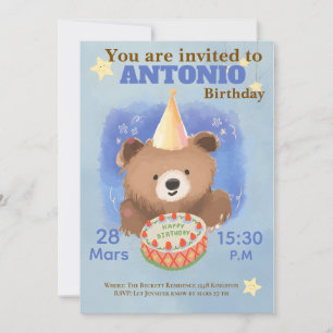 Cousin Bear Watercolor Invitation