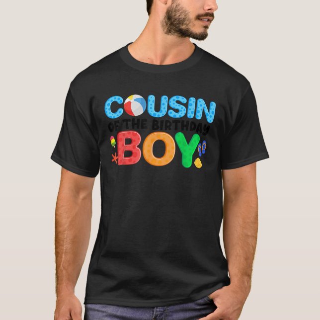 Cousin Birthday Boy Kid Beach Ball Theme Party Poo T-Shirt (Front)