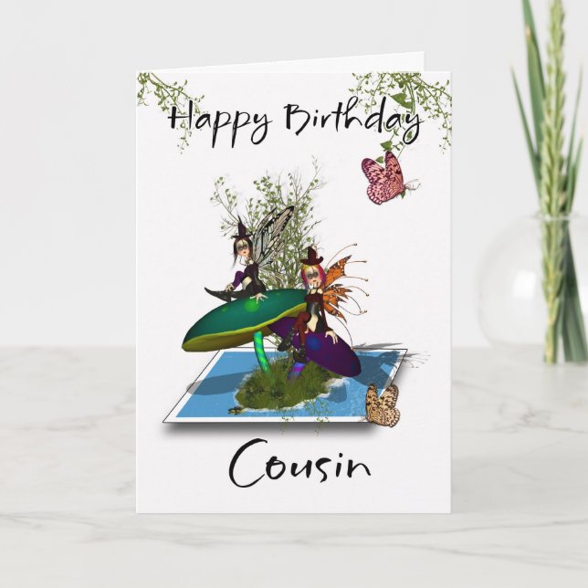 Cousin Birthday Card - Cute Gothic Fairies Springi (Front)