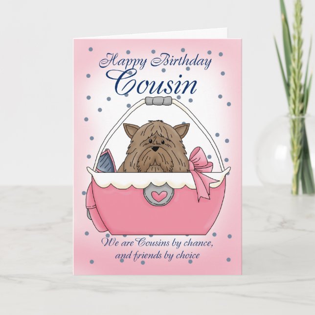 Cousin Birthday Card - Cute Puppy Purse Pet (Front)