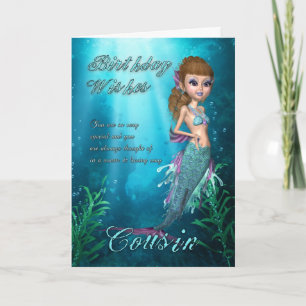 Cousin Birthday Card With Cute Mermaid