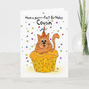 cousin birthday card with ginger cupcake cat