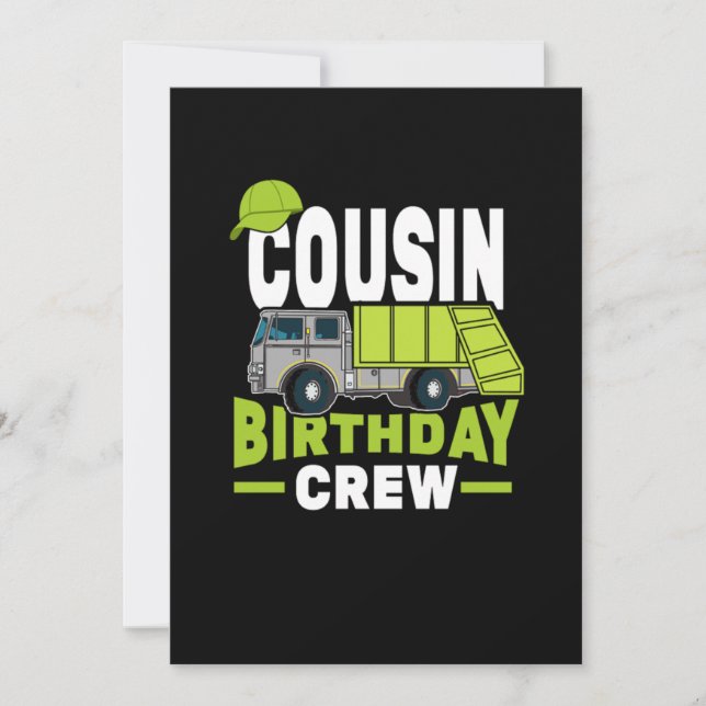 Cousin Birthday Crew Garbage Truck Invitation (Front)