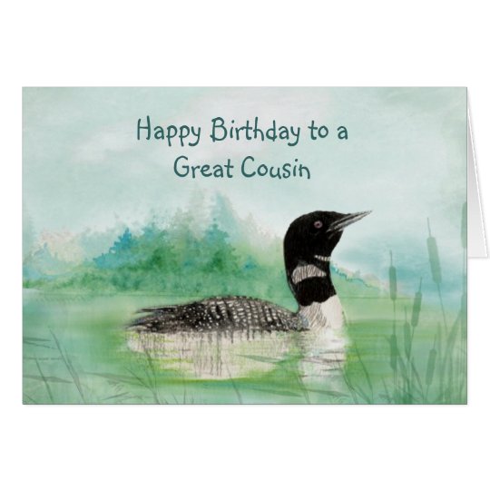 Cousin Birthday Watercolor Loon Bird Nature Card