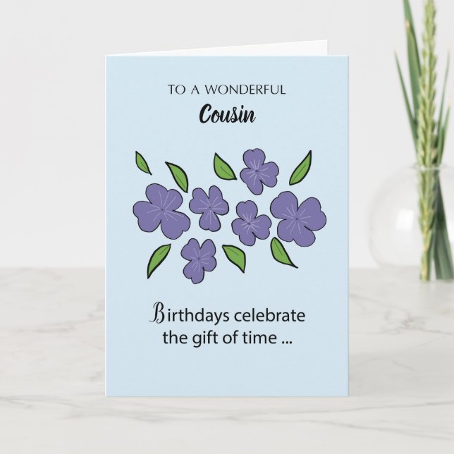 Cousin Birthday with Violet Flowers and Leaves Card (Front)