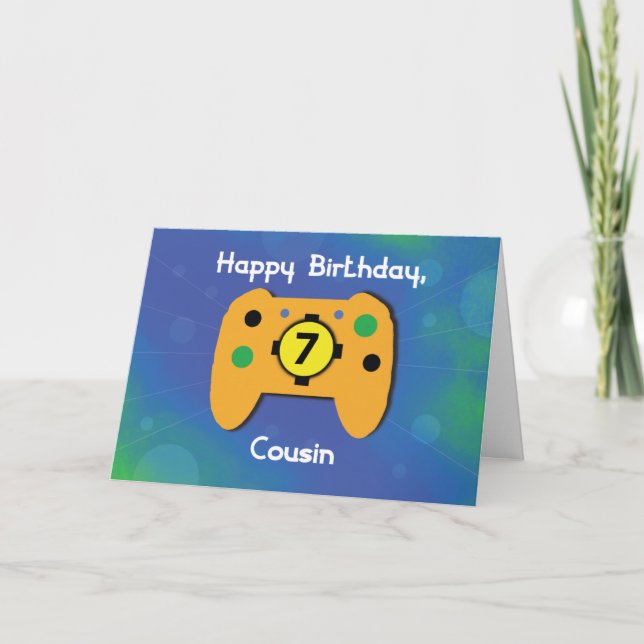 Cousin Boy 7 Year Old Birthday Gamer Controller Card (Front)