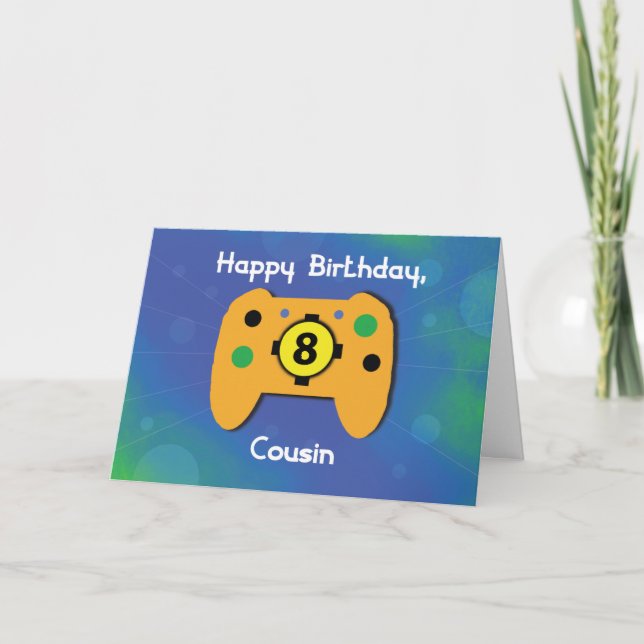 Cousin Boy 8 Year Old Birthday Gamer Controller Card (Front)