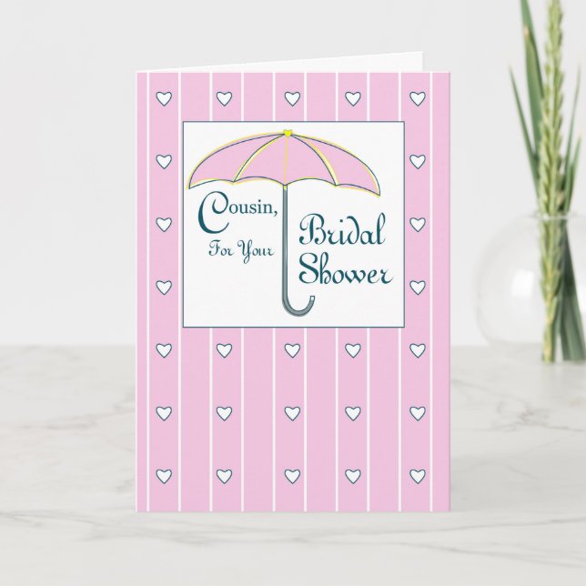 Cousin, Bridal Shower Pink Umbrella Thank You Card (Front)