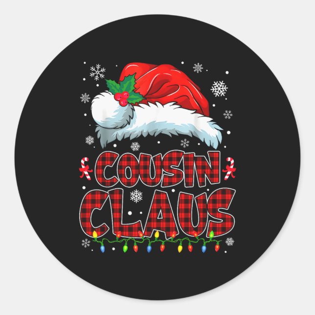 Cousin Claus Christmas Lights Pajama Family Group  Classic Round Sticker (Front)