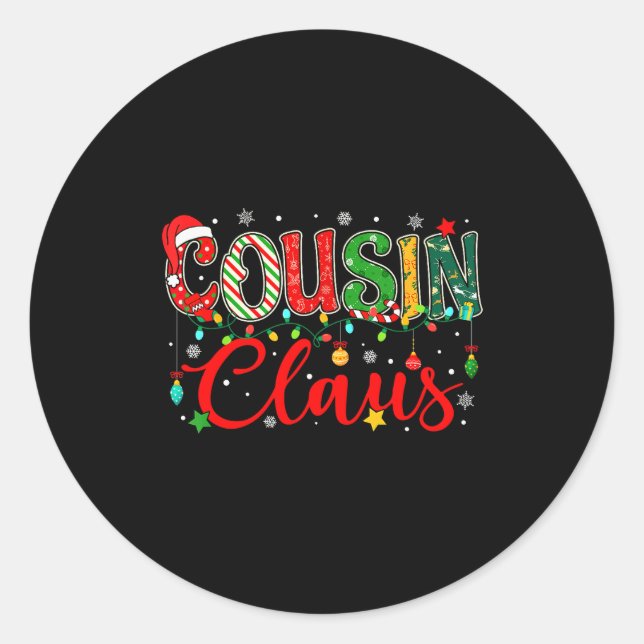Cousin Claus Christmas Lights Pajama Family Matchi Classic Round Sticker (Front)