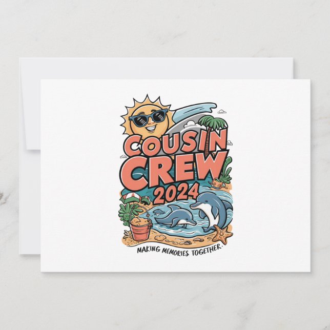 Cousin crew 2024 Summer Vacation Beach Family Trip Invitation (Front)