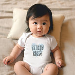 Cousin Crew Blue Heart Matching Family Baby Bodysuit<br><div class="desc">Custom printed apparel personalised with a watercolor heart graphic and "Cousin Crew" lettering or other custom text. Use the design tools to edit the text fonts and colours or add your own photos to create a one of a kind custom t-shirt design. Select from a wide variety of t-shirts, tank...</div>