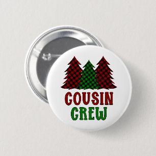 Cousin Crew Buffalo Plaid Christmas Tree 6 Cm Round Badge