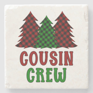 Cousin Crew Buffalo Plaid Christmas Tree Stone Coaster