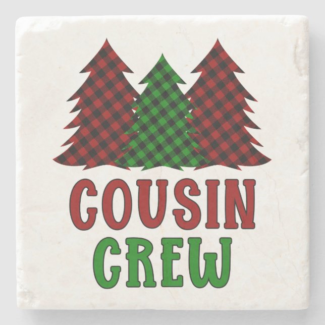 Cousin Crew Buffalo Plaid Christmas Tree Stone Coaster (Front)