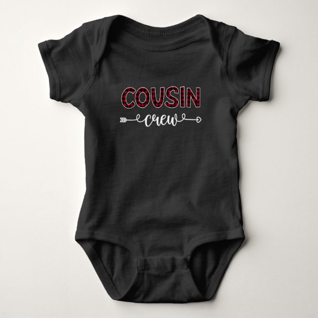 Cousin Crew Buffalo Plaid Pattern Family Christmas Baby Bodysuit (Front)