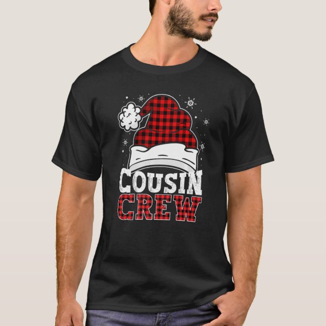 Cousin Crew Buffalo Red Plaid Santa Hat Christmas  T-Shirt (Front)