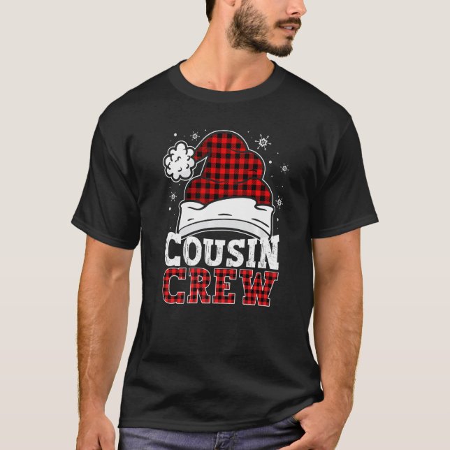 Cousin Crew Buffalo Red Plaid Santa Hat Christmas  T-Shirt (Front)