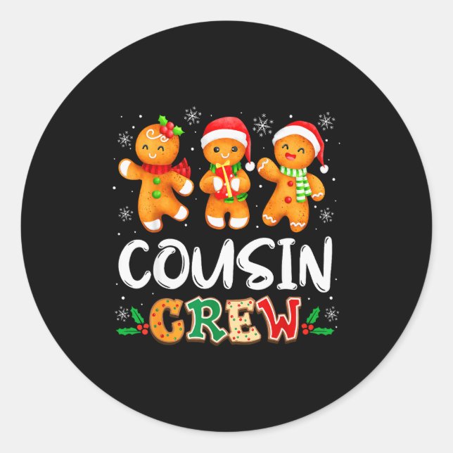 Cousin Crew Christmas Pajama Shirt Gingerbread Man Classic Round Sticker (Front)