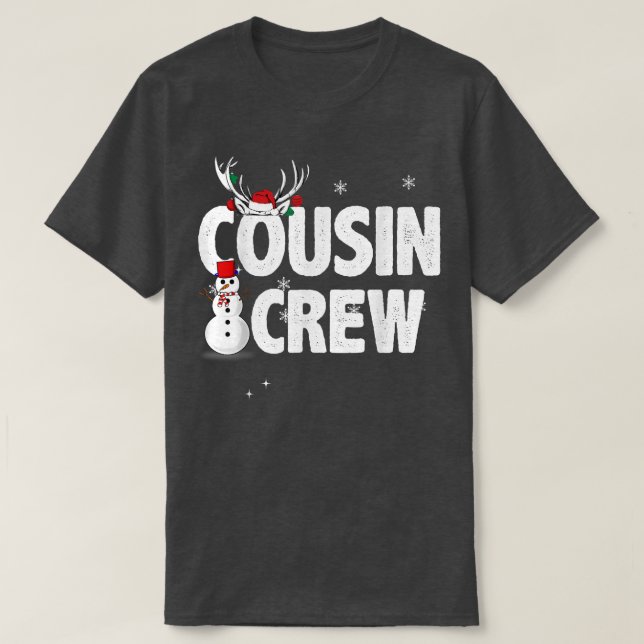 Cousin Crew Christmas Reindeer Santa Hat Matching  T-Shirt (Design Front)