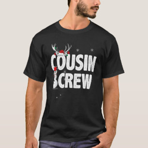Cousin Crew Christmas Reindeer Santa Hat Matching  T-Shirt