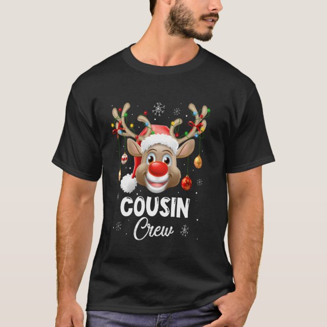 Cousin Crew Christmas Reindeer Santa Hat Matching  T-Shirt (Front)