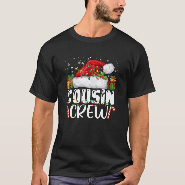 Cousin Crew Christmas Santa Hat Lights Pyjamas Fun T-Shirt (Front)