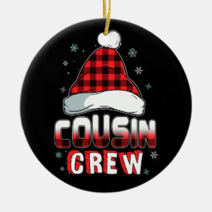 Cousin Crew Plaid Red Santas Hat Christmas Pyjamas Ceramic Ornament