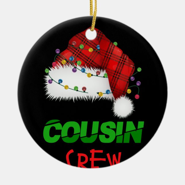 Cousin Crew Red Plaid Family Christmas Pyjamas Ceramic Ornament (Front)