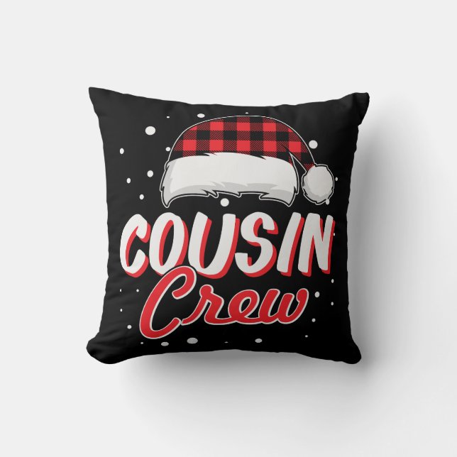 Cousin Crew Red Plaid Santa Hat Christmas Cushion (Front)