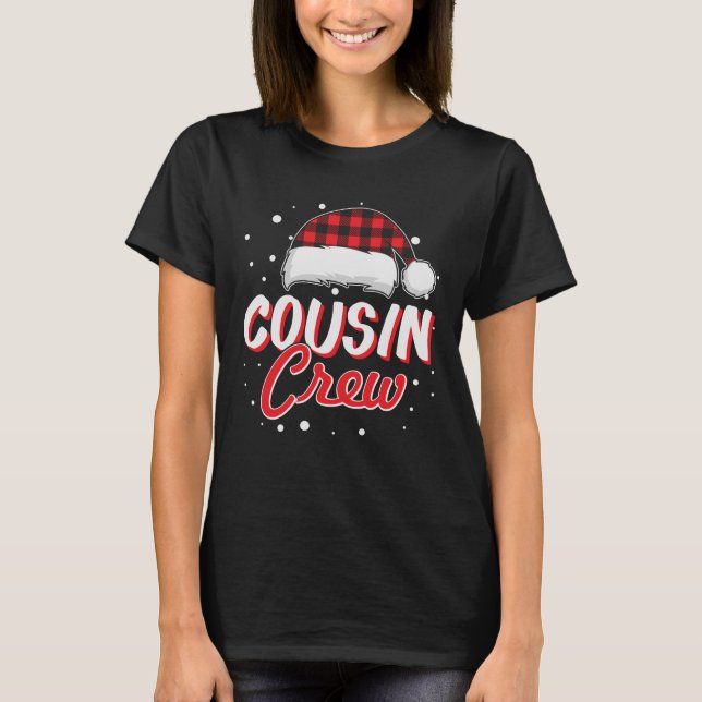 Cousin Crew Red Plaid Santa Hat Christmas T-Shirt (Front)