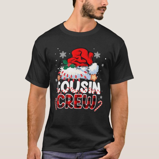 Cousin Crew Santa Red Plaid Xmas Funny Christmas T-Shirt (Front)