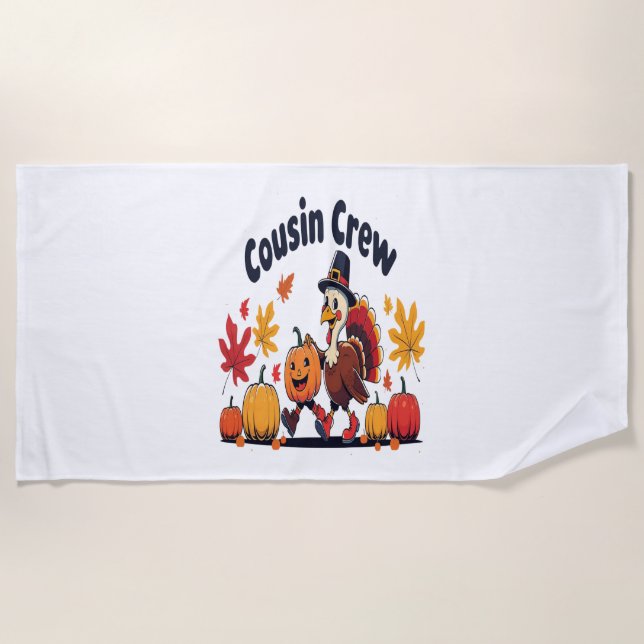 Cousin Crew Thanksgiving Pumpkin Beach Towel (Front)
