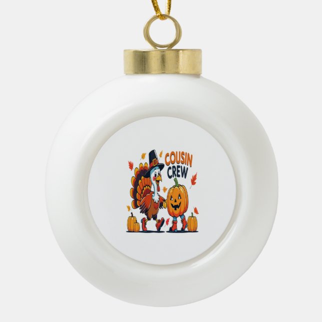Cousin Crew Thanksgiving Pumpkin Ceramic Ball Christmas Ornament (Front)