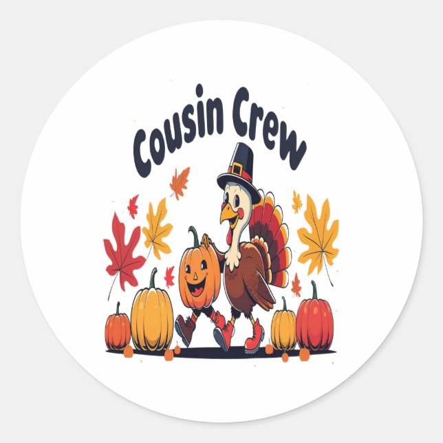 Cousin Crew Thanksgiving Pumpkin Classic Round Sticker (Front)