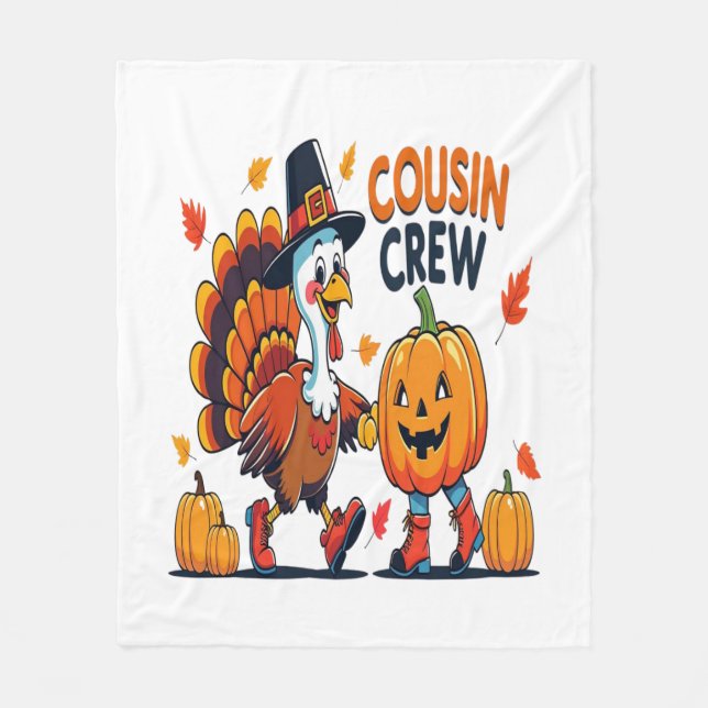 Cousin Crew Thanksgiving Pumpkin Fleece Blanket (Front)