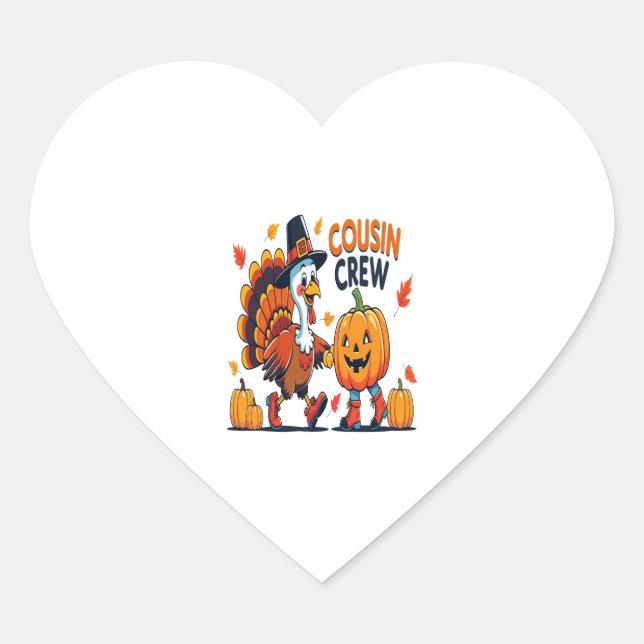 Cousin Crew Thanksgiving Pumpkin Heart Sticker (Front)