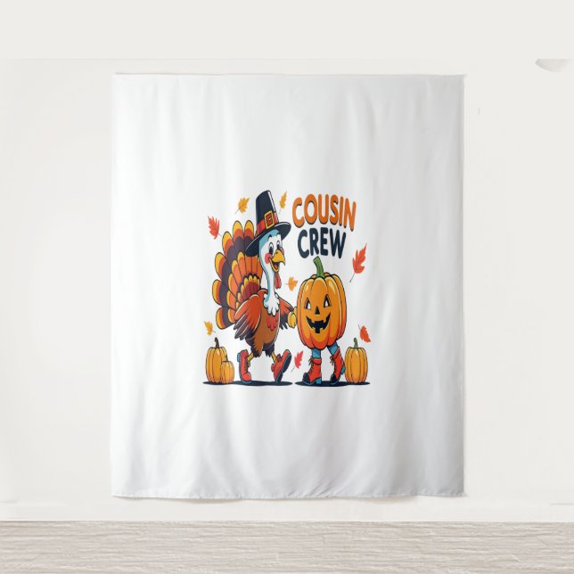 Cousin Crew Thanksgiving Pumpkin Tapestry (Front)