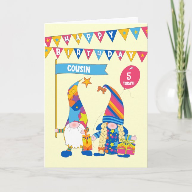 Cousin Custom Age Birthday with Fun Gnomes Card (Front)
