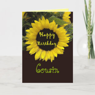 COUSIN Custom Name Happy Birthday Sunflower Card