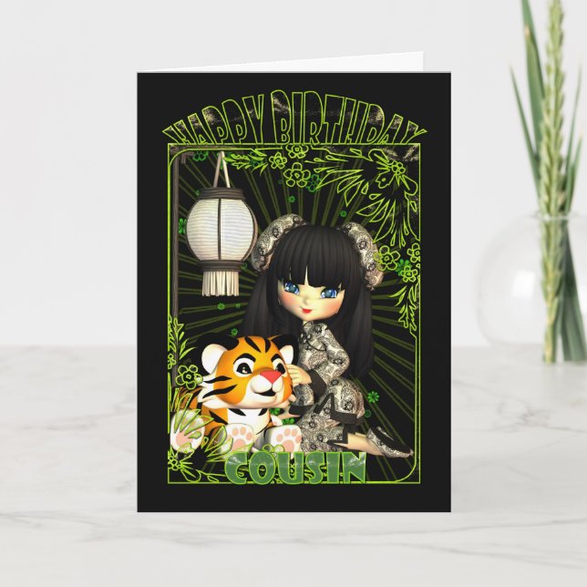 Cousin Cute Birthday Card With Moonies China Doll (Front)