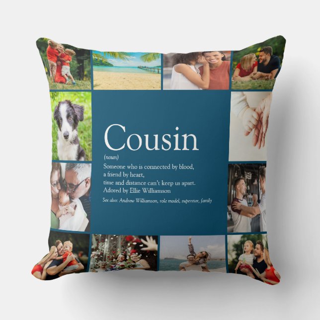 Cousin Definition Saying Photo Collage Large Cushion (Front)