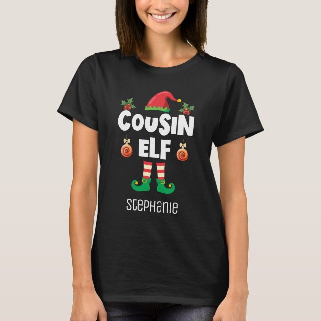 Cousin elf family matching christmas clothing name T-Shirt (Front)