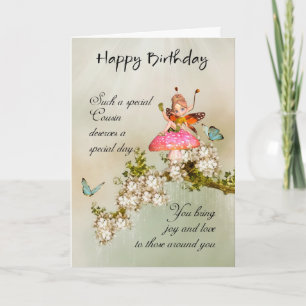 Cousin Fairy Birthday Card With Blossom