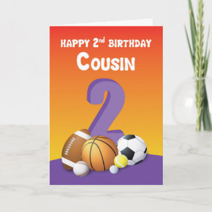 Cousin Girl 2nd Birthday Sports Balls Card