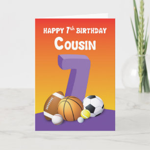 Cousin Girl 7th Birthday Sports Balls Card