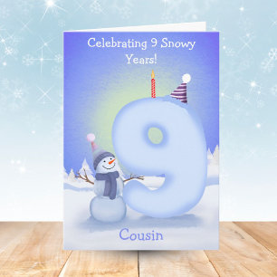 Cousin Happy 9th Birthday Snowman Building  Card