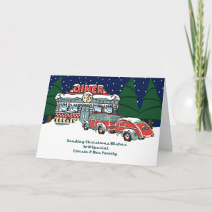 Cousin & Her Family Retro Diner Christmas Holiday Card