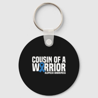 Cousin Of A Warrior Blue Ribbon Alopecia Awareness Key Ring